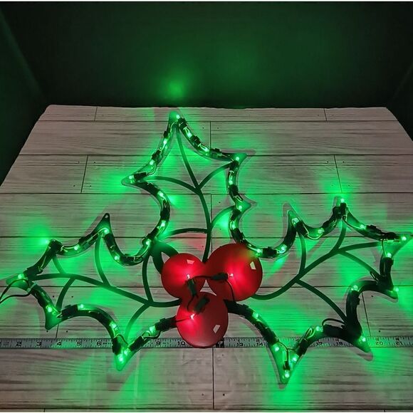 Vintage Impact Plastics Christmas Lighted Holly Leaves Decor 22½" Wide 16" Tall - Picture 3 of 10